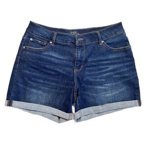 TIME & TRU ~ Women's Dark Wash Stretch Blue Denim Cuffed Shorts size 10